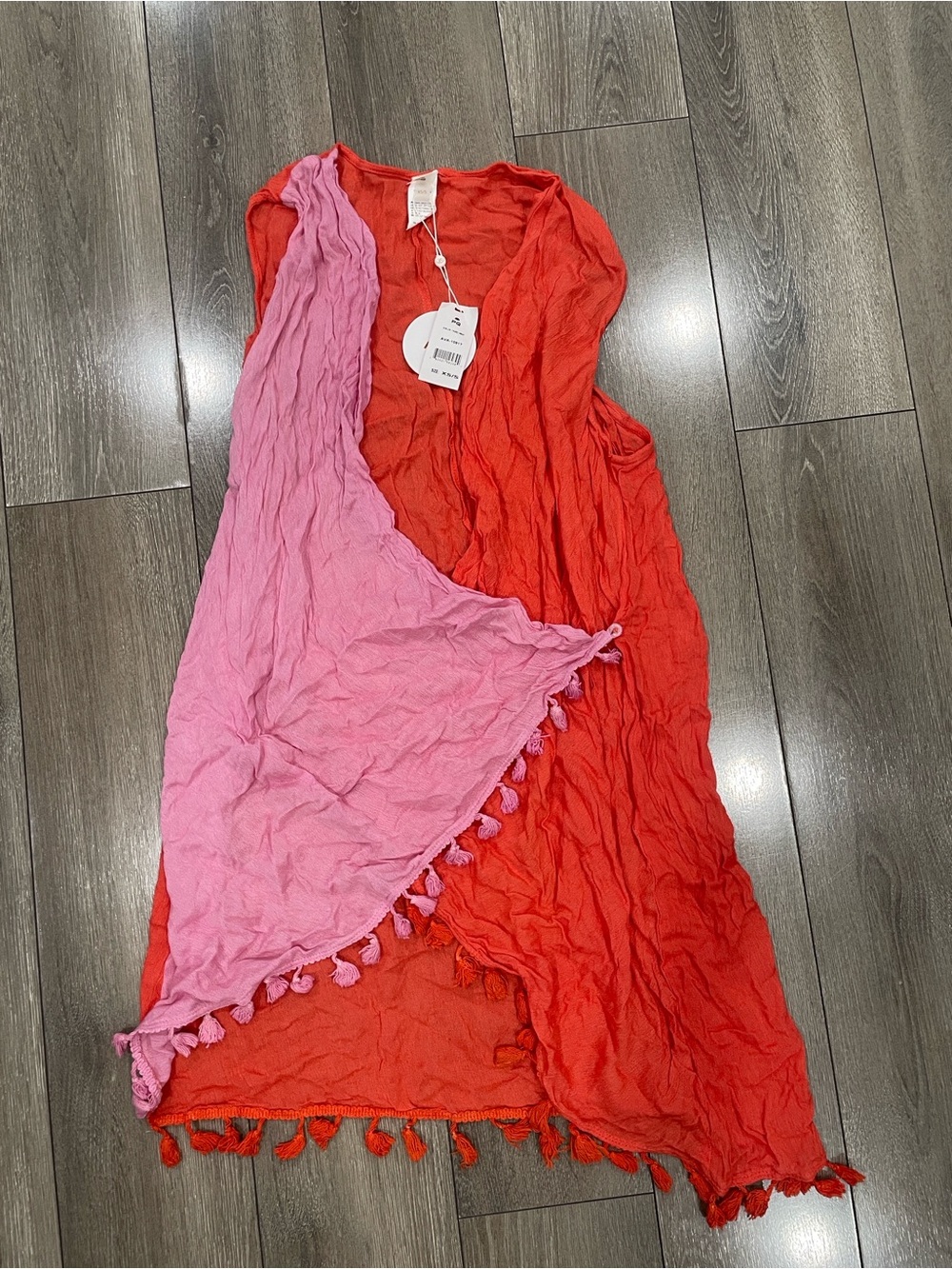 PQ Swim Pink and Red Tassel Layered Swim Coverup